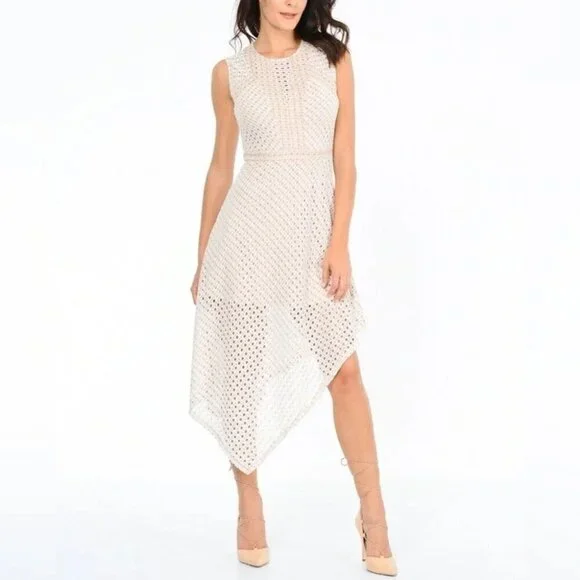 bcbgmaxazria asymmetrical lace dress BCBGMAXAZRIA Lace Dress Roll-Tab/Long Sleeve Asymmetrical Hem Relaxed Size 0